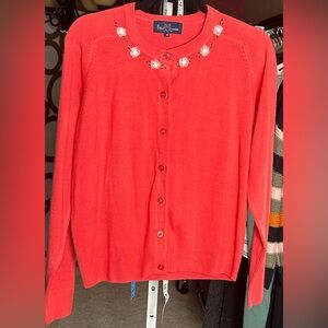 Ralph Lauren Cashmere Cardigan Coral Floral Embroidered Preppy Cottagecore M